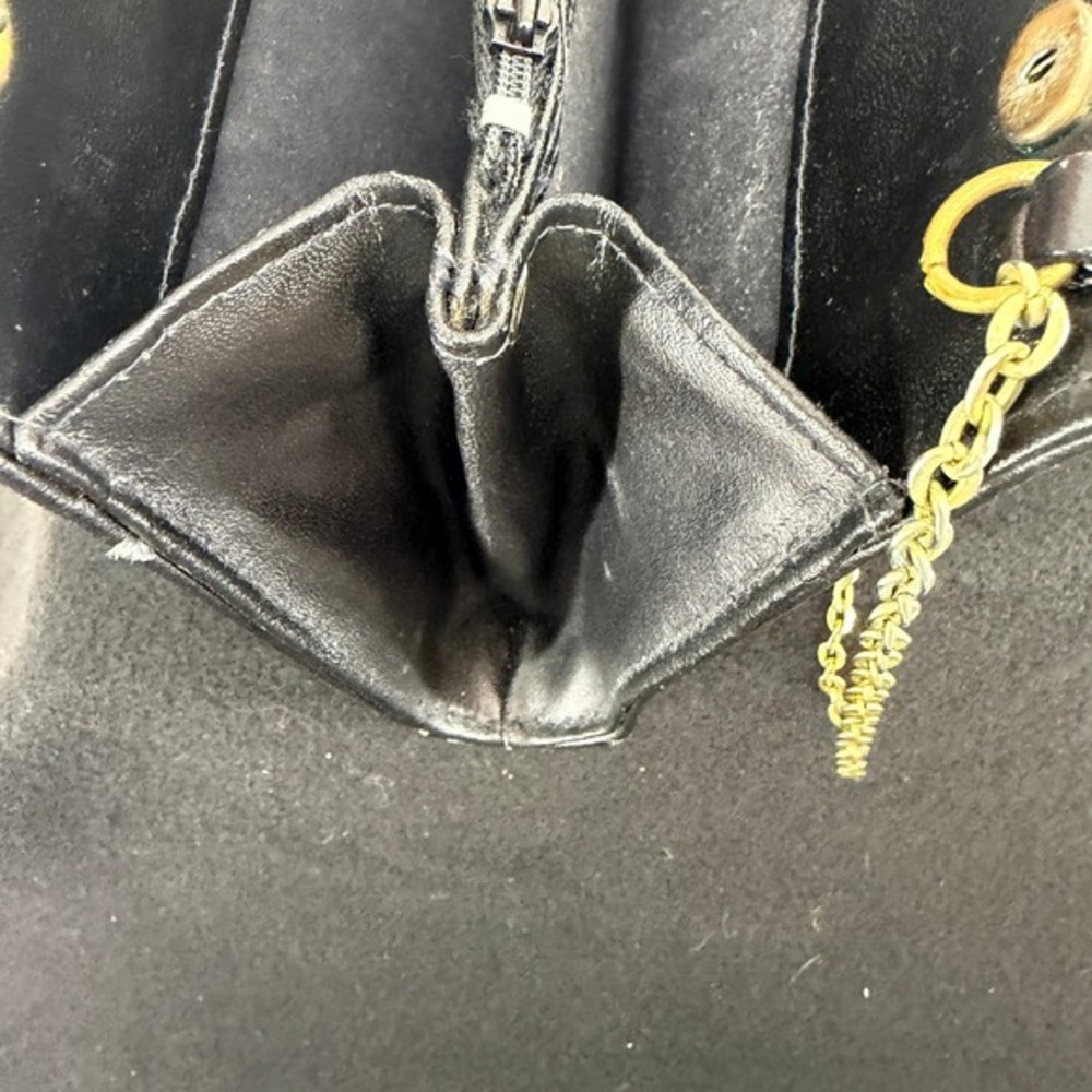 Black Leather Clutch Vintage Cuero Vaca Chain Purse Gold Logo Handbag Argentina - Picture 9 of 15